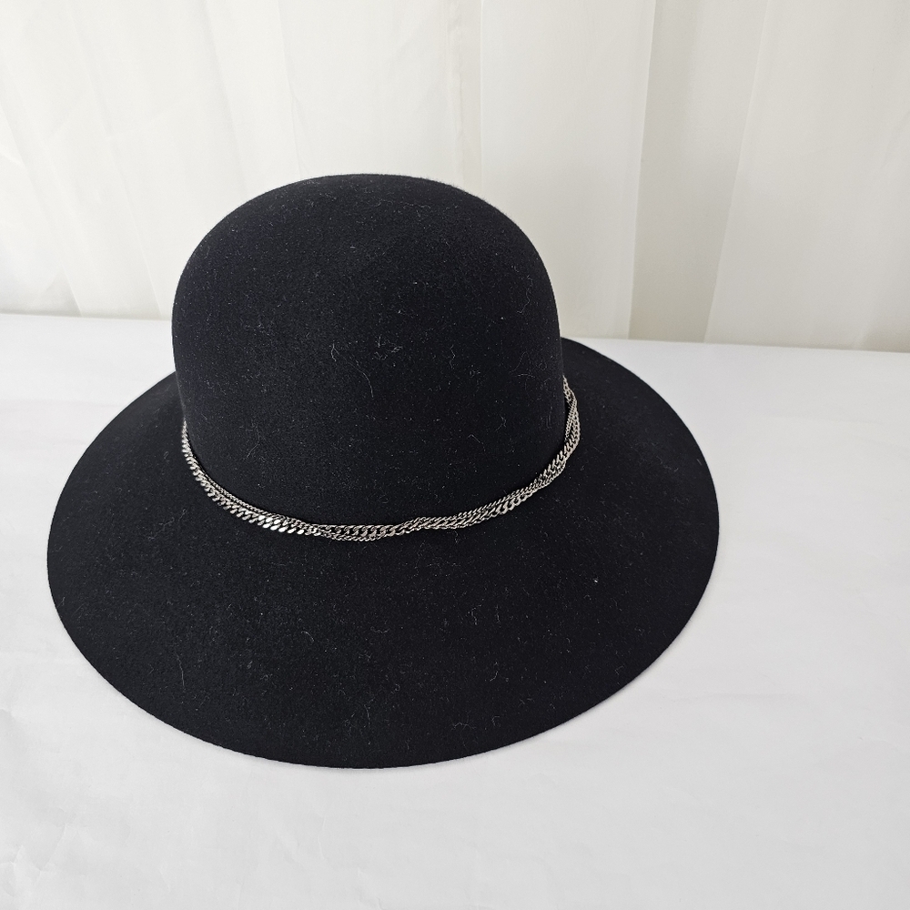 Phenix Wool Black Hat with Silver Chain Accent